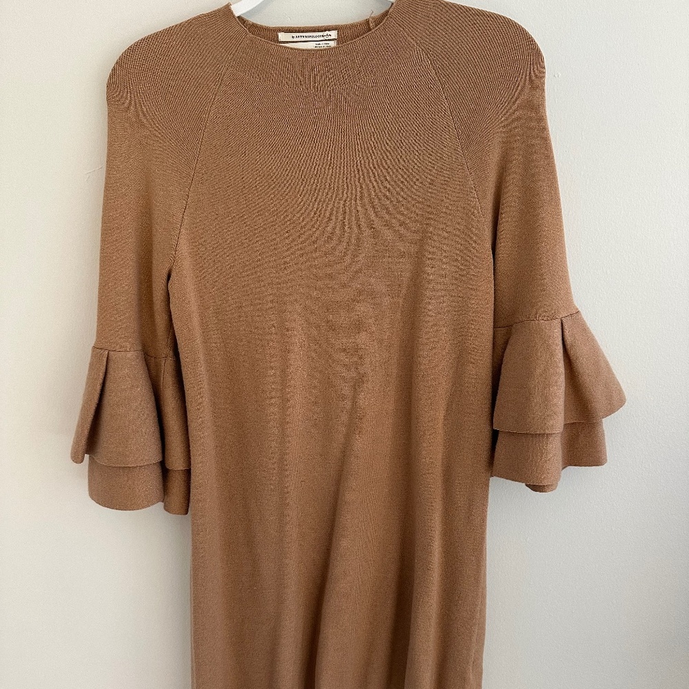 Anthropologie Shimmer Sweater Dress with Layered Bell 3/4 Sleeves